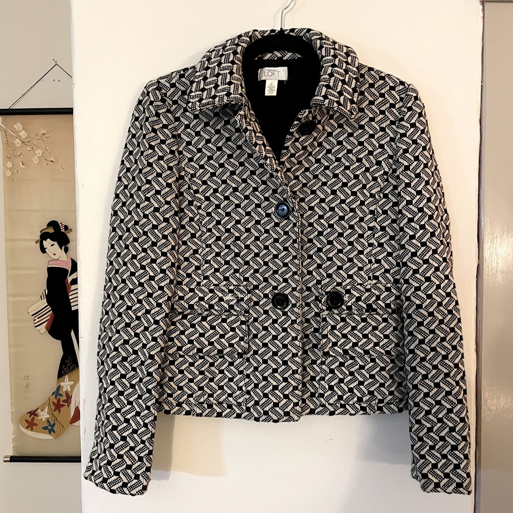 Ann Taylor Loft Black White Blazer Jacket Cover Business Casual Size 4 Women’s